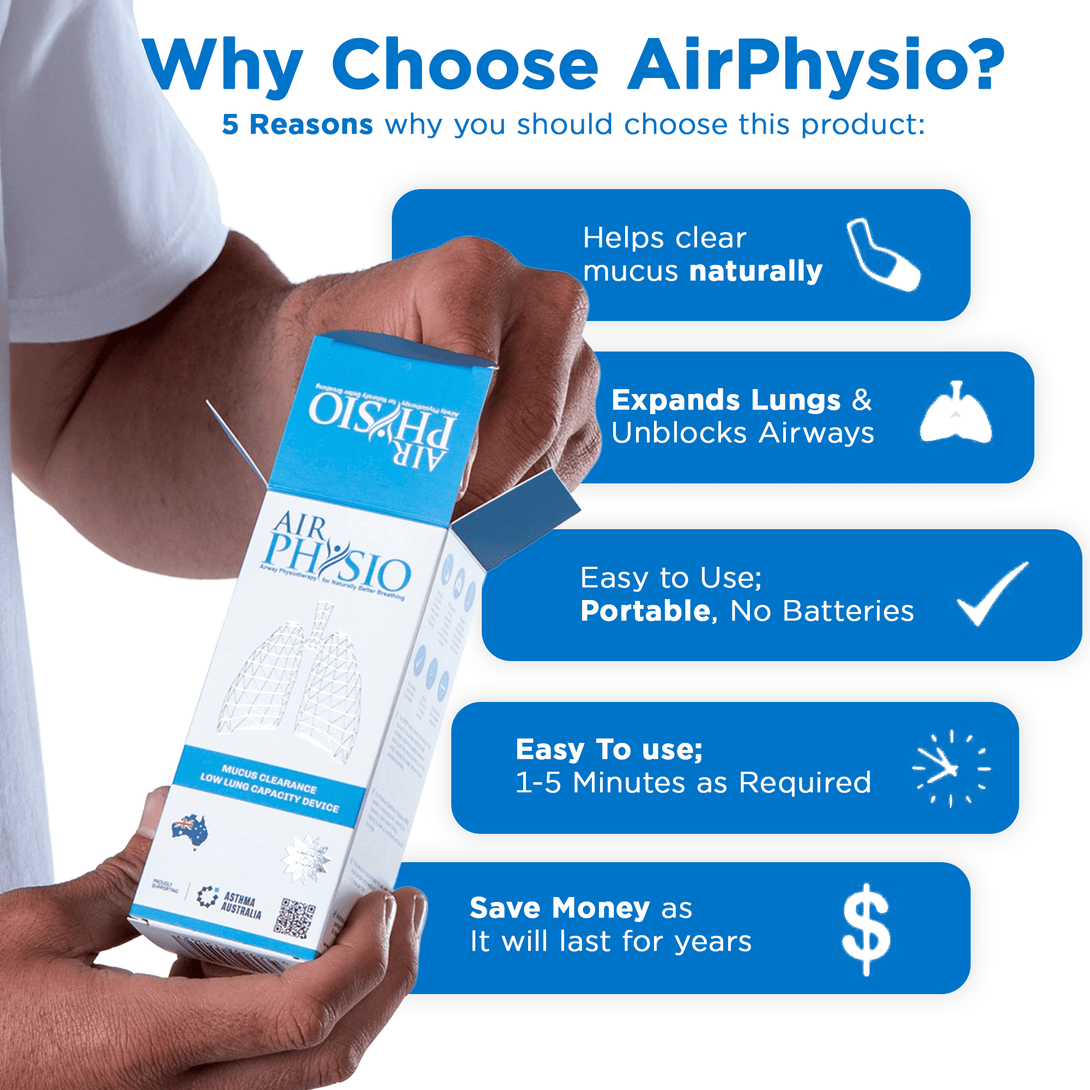 AirPhysio Low Lung Breathing Aid Asthma COPD Lung Therapy Mucus Removal Tool - TipTop Health