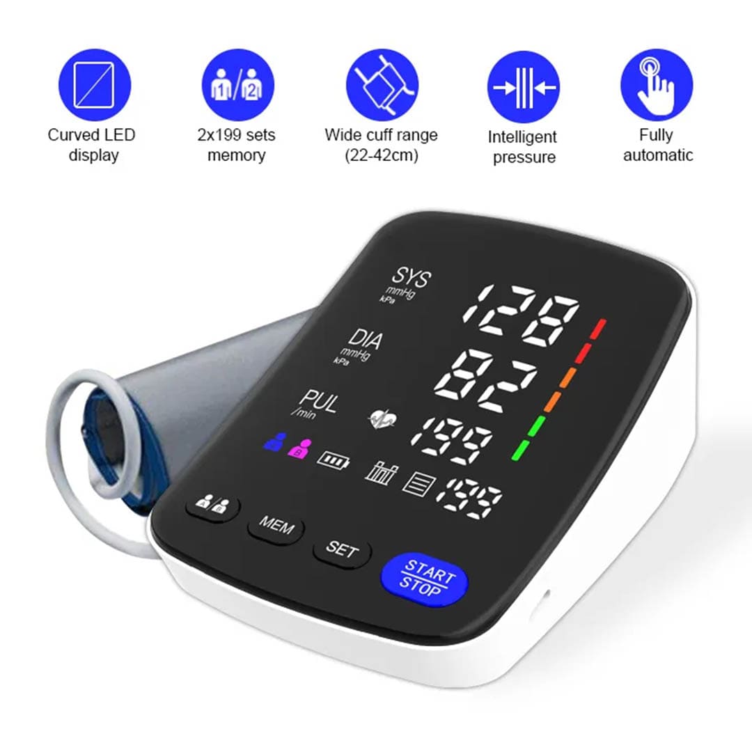 Digital Blood Pressure Monitor BP Machine Upper Arm, Large Colour Screen - TipTop Health