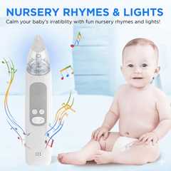 Nasal Aspirator for Baby, Electric Nose Aspirator for Toddler, Baby Nose Sucker, Automatic Nose Cleaner with 3 Silicone Tips, Adjustable Suction Level, Music and Light Soothing Function